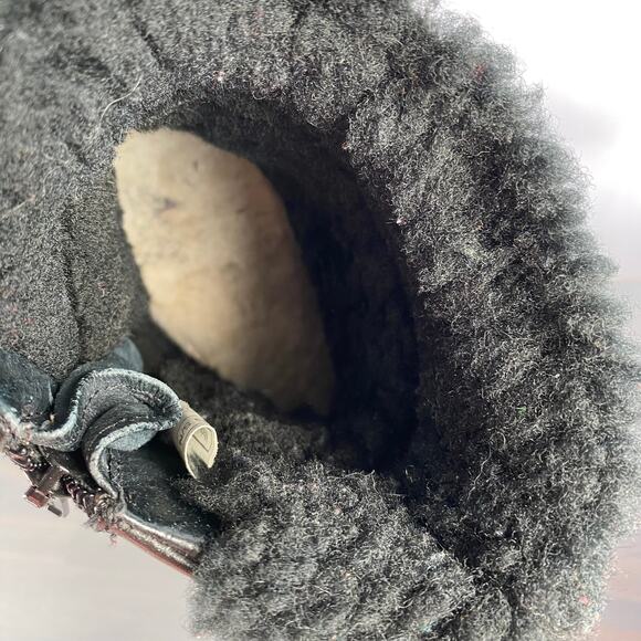 VTG UGG Australia Y2K 90s Leather Fur Boots Women 9 Black Chunky Platform Goth - Picture 9 of 11